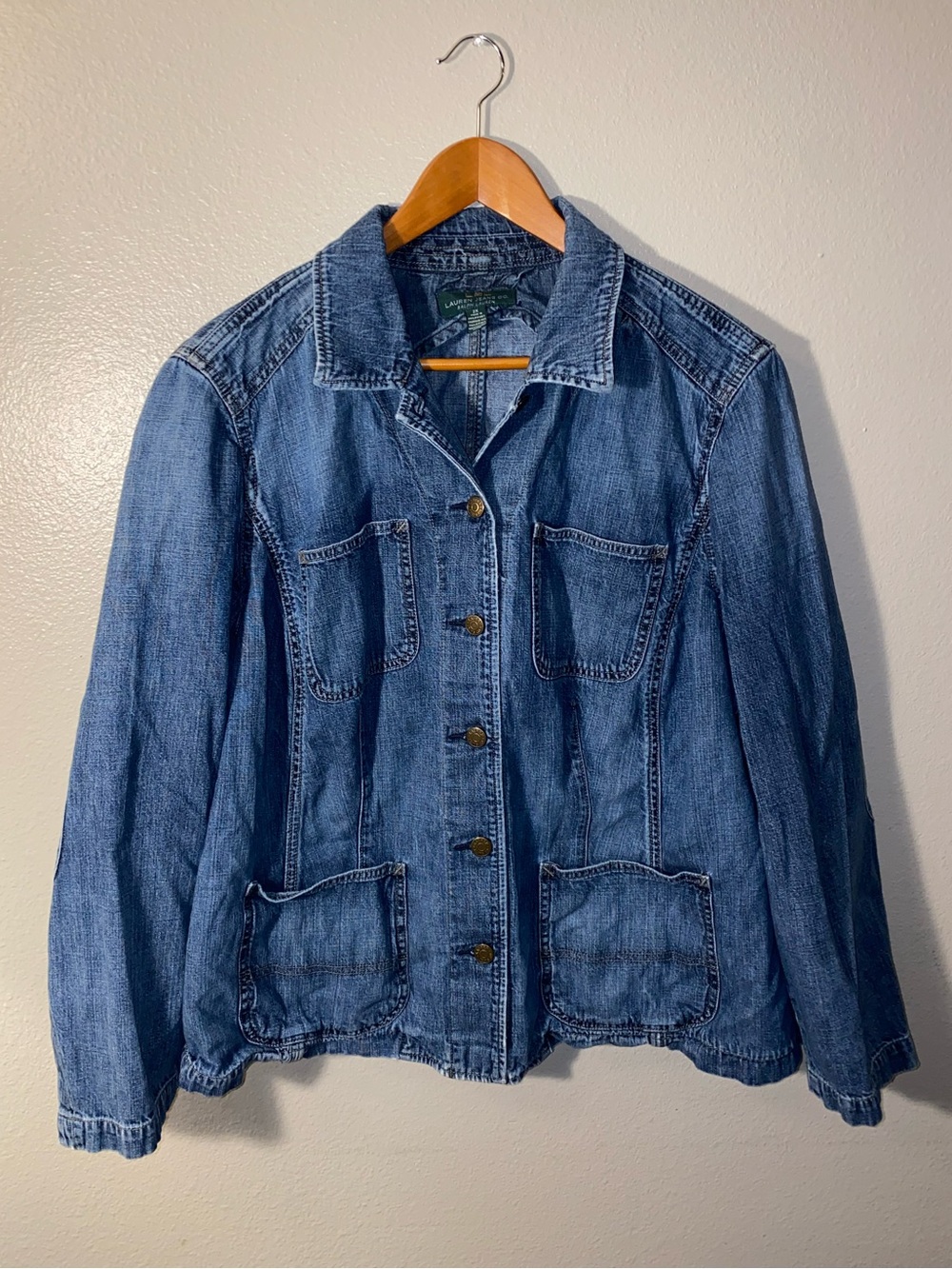 LRL Lauren Jeans Co. Ralph Lauren Denim Utility Jacket Plus Size 2X Blue Wash